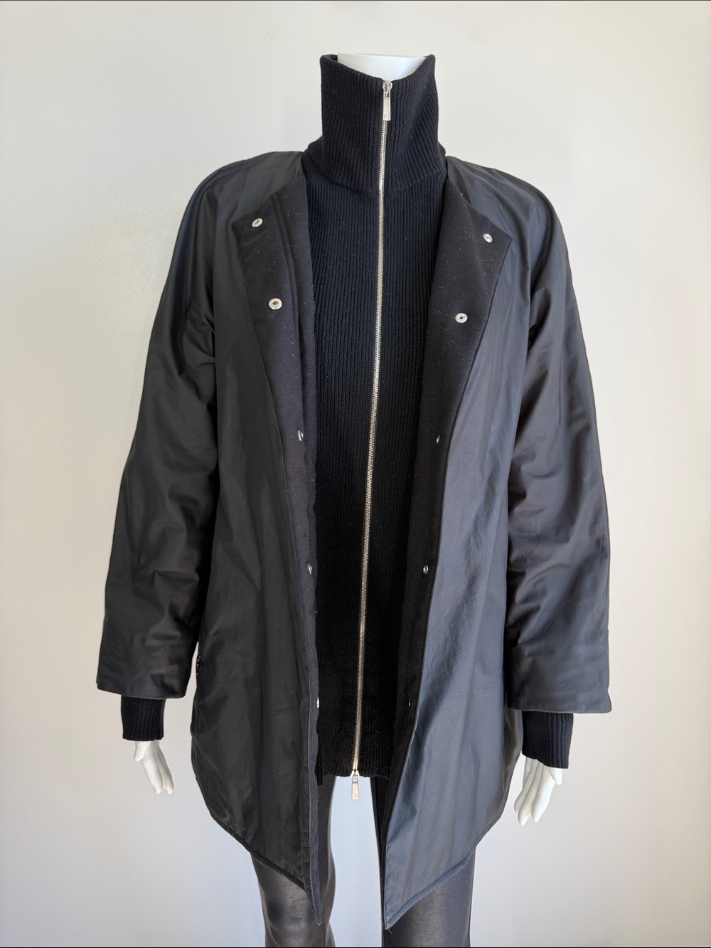 Lafayette 148 Black Convertible Wool Cashmere Knit Insert Coat Jacket Sz S